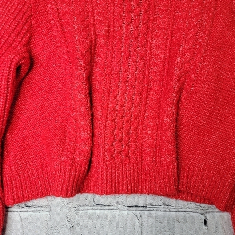 Loft Red Wool Blend‎ Cropped Mock Turtleneck Cable Knit Soft Sweater Size L - Picture 4 of 12
